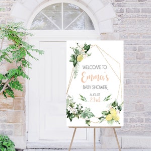Baby Shower Welcome Sign, Lemon Baby Shower Sign, Grenery Baby Shower Invitation, Girl Baby Shower, Citrus Baby Shower, Template, 150