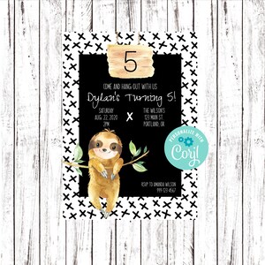 Sloth Birthday Invitation, INSTANT DOWNLOAD, Printable Sloth Birthday Invite, Modern Sloth Birthday, Minimalist Birthday, Sloth Invite, 038