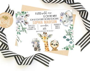 Baby shower uitnodiging, Jungle baby shower uitnodiging, Safari baby shower uitnodiging, baby shower, baby meisje, uitnodiging, sjabloon, 059