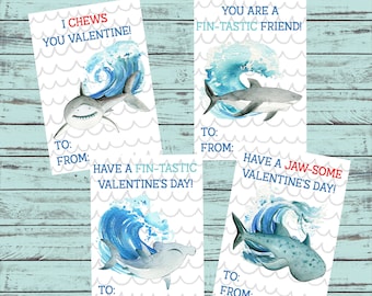 Tarjetas de San Valentín, Tarjetas de San Valentín de Tiburón, Tarjetas de San Valentín, San Valentín de Tiburón, Editar, Descarga Instantánea, Imprimir