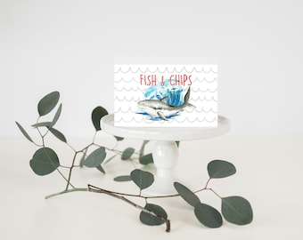 Shark Birthday Place Cards, INSTANT DOWNLOAD, Printable Shark Birthday Theme Gevouwen Plaatskaarten, Shark Birthday Theme, 028