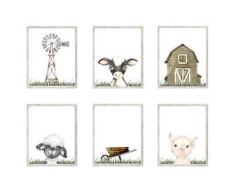 Przedszkole dla dzieci Barnyard Baby, Przedszkole Farm, Wydruki do pokoju dziecięcego, Przedszkole dla dzieci Cow Baby, Przedszkole dla świń, Przedszkole dla jagniąt, Pobieranie cyfrowe, Wydruki 8x10, 162