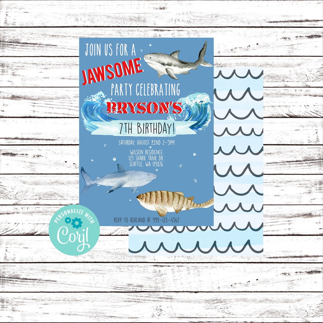 Shark Birthday Invitation, INSTANT DOWNLOAD, Printable Shark Birthday ...