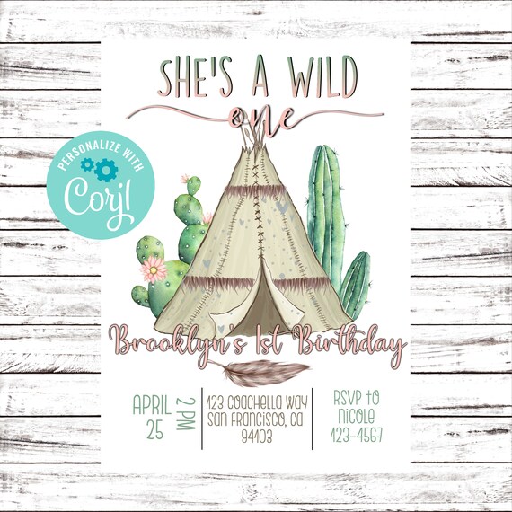 Boho Birthday Invitation, INSTANT DOWNLOAD, Printable BOHO Birthday Invite, Wild One Birthday, Girl 1st Birthday, 1st Birthday, 029