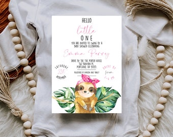 Sloth Girl Baby Shower Invitation, Sloth Invitation, Sloth Baby Girl Shower, Jungle Baby Shower, Greenery Baby Shower, Instant Download, 058