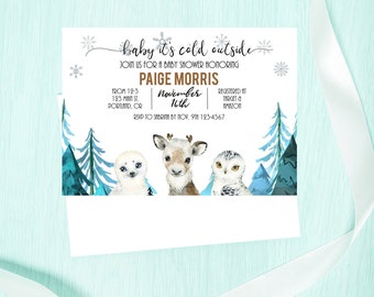 Baby Shower Uitnodiging, Winter Woodland Baby Shower, Rendier, Winter Baby Shower, Baby It's Cold Outside, Editable, Instant, Baby Boy, 001
