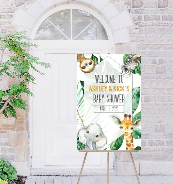 Baby Shower Sign, Jungle Baby Shower, Safari Baby Shower, Gender Neutral, Editable, Instant, 026
