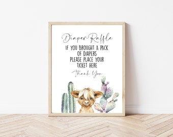 Babyshower Luier Raffle, Highland Cow Baby Shower, Country Baby Shower, BOHO Baby Shower, Highland Cow, Luier Raffle, Gender Neutral