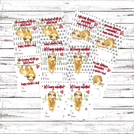 Valentines Sloth Cards Print at Home Instant Valentine's