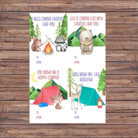 Valentines S'mores Cards Valentine Camping Cards Print