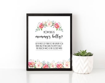 Hoe groot is mama's buik spel, baby shower spelletjes, koe baby shower, baby shower spel, baby meisje douche, bloemen baby shower, 016