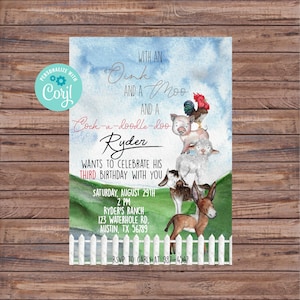 Barnyard Birthday Invitations, Cow Birthday, Farm Birthday Invitation, Country Birthday Invitation, Farmer Birthday Invite, Template, 039 image 1