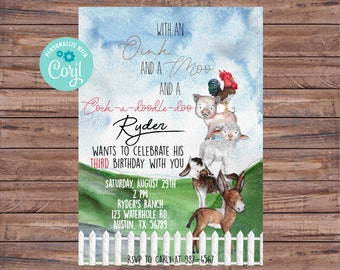 Barnyard Birthday Invitations, Cow Birthday, Farm Birthday Invitation, Country Birthday Invitation, Farmer Birthday Invite, Template, 039