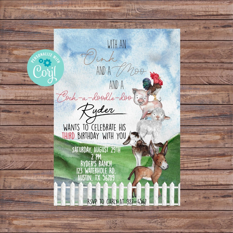 Barnyard Birthday Invitations, Cow Birthday, Farm Birthday Invitation, Country Birthday Invitation, Farmer Birthday Invite, Template, 039 image 1