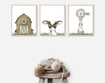 Przedszkole dla dzieci Barnyard Baby, Przedszkole Farm, Wydruki do pokoju dziecięcego, Przedszkole dla dzieci Cow Baby, Wydruki, Pobieranie cyfrowe, Wydruki 8x10, 103