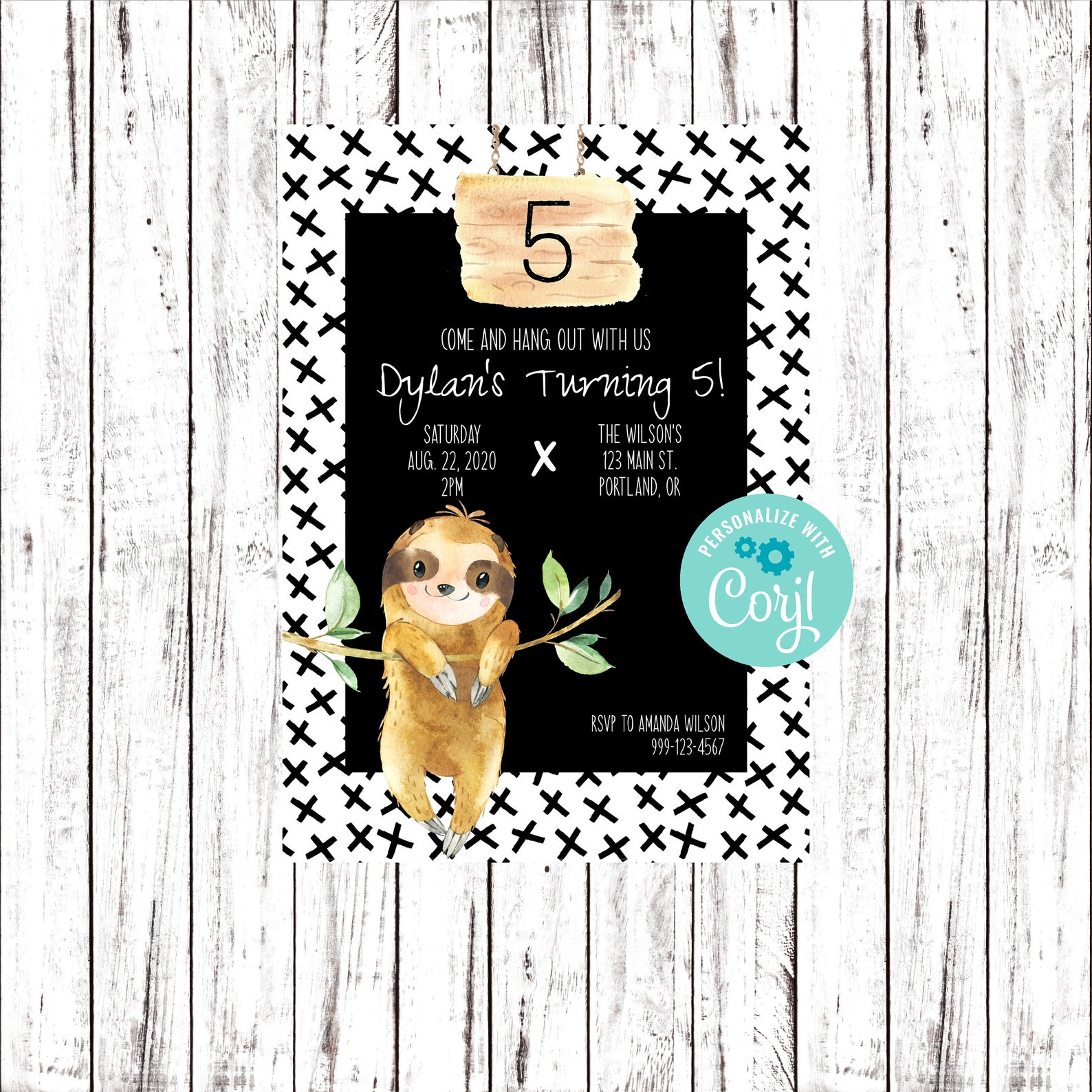 Sloth Birthday Invitation INSTANT DOWNLOAD Printable Sloth | Etsy