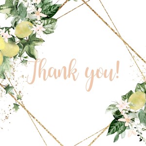 Lemon Baby Shower Thank You, Grenery Baby Shower Thank you, Girl Baby Shower, Citrus Baby Shower, Thank You Cards, Template, 150