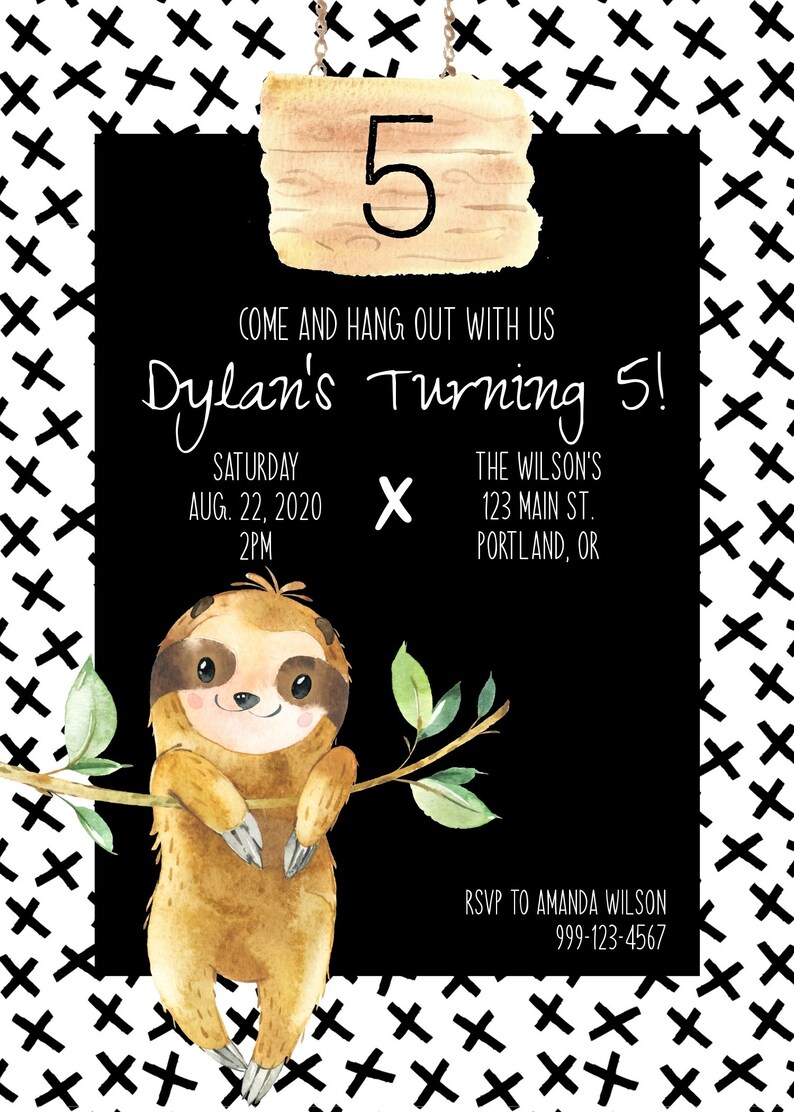 Sloth Birthday Invitation INSTANT DOWNLOAD Printable Sloth - Etsy