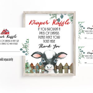 Baby Shower Diaper Raffle, Barnyard Baby Shower, Farm, Red Barn, Greenery, Cow, Instant Download, 014