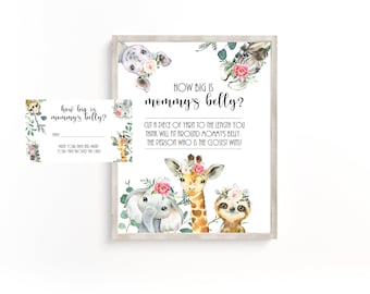 Hoe groot is mama's buikspel, babyshowerspellen, Safari Floral babyshower, babyshowerspel, babymeisjesdouche, groen babyshower, 025