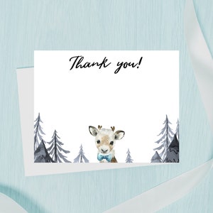 Baby Shower Einladung Danke, Winter Wald Baby Shower, Rentier, Danke, Instant, Baby Boy, 001
