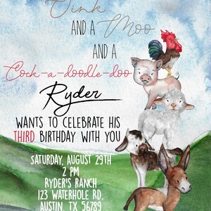 Barnyard Birthday Invitations, Cow Birthday, Farm Birthday Invitation, Country Birthday Invitation, Farmer Birthday Invite, Template, 039 image 2