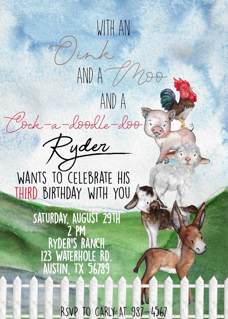 Barnyard Birthday Invitations, Cow Birthday, Farm Birthday Invitation, Country Birthday Invitation, Farmer Birthday Invite, Template, 039 image 2