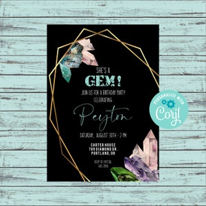 Gem Birthday Invitation, INSTANT DOWNLOAD, Printable Crystals Birthday Invite, Gem Birthday, 151