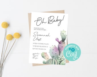 Baby Shower Invite, Cactus Baby Shower Uitnodiging, Baby Shower Uitnodiging, Geslacht Ceutral Baby Shower, Cactus Baby Shower, Template, 055