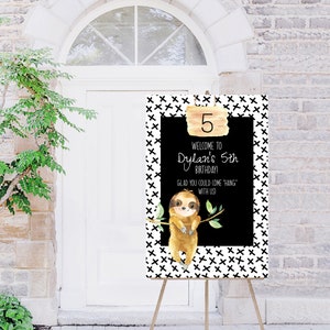 Sloth Birthday Sign, INSTANT DOWNLOAD, Sloth Birthday Welcome Sign, Sloth Theme Birthday, Sloth Welcome Sign, 038