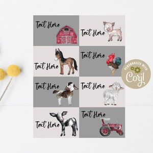 Farm Animals Editable Drawer Labels, Farm Baby Labels, PDF Template, Closet Organizer, Dividers, Instant Download, Nursery Decor