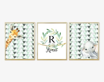Safari Baby kwekerij, genderneutrale kwekerij, giraffe kwekerij prints, olifant prints, modern design, digitale download, 11x14 prints, 133