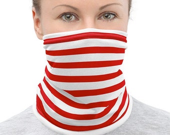 Red and White Stripes Neck Gaiter Face Covering Candy Stripes Face Mask Scarf Winter Holiday Waldo Stripes