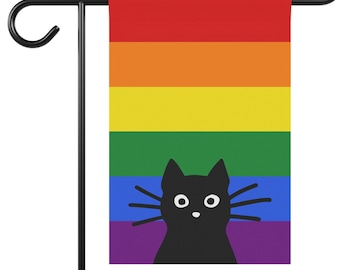 Peeking Black Cat LGBTQ Rainbow Flag Funny Cat Lover Pride Garden Flag LGBTQIA Cool Gay Cat House Flag - Pole Not Included