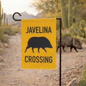 Javelina Crossing Flag Garden Flag Collared Peccary Crossing Sign House Banner Yard Flag Desert Animal Silhouette ~ Pole Not Included