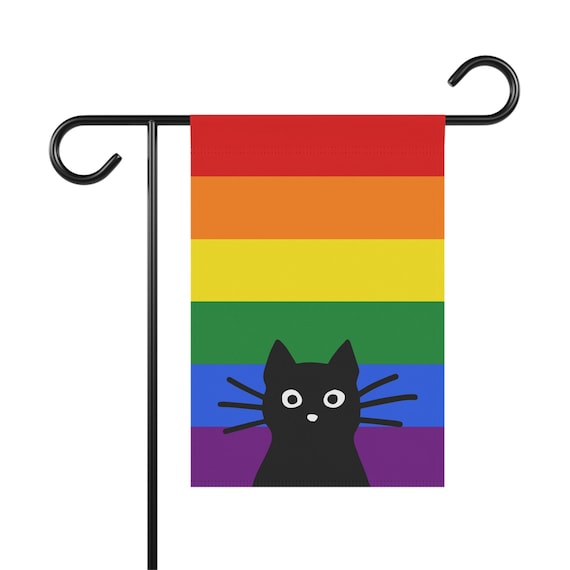 Peeking Black Cat LGBTQ Rainbow Flag Funny Cat Lover Pride Garden Flag LGBTQIA Cool Gay Cat House Flag