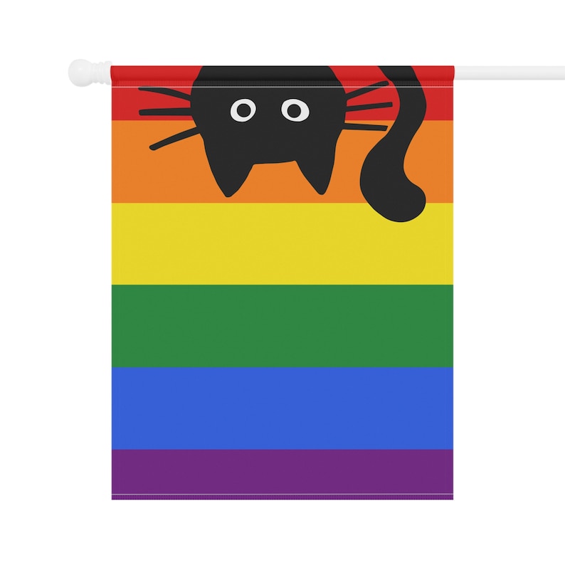 LGBTQ Rainbow Flag with Peeking Black Cat Gay Pride Garden Flag Funny Cat LGBTQIA Double Sided Banner - Pole Not Included image 4