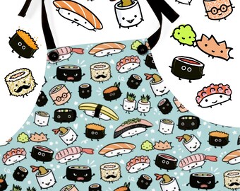 Funny Sushi Apron Kawaii Sushi Rolls, Sashimi, Wasabi and Ginger Cute Sushi Chef Gift Kitchen Cooking Apron Novelty Gift Sushi Enthusiast