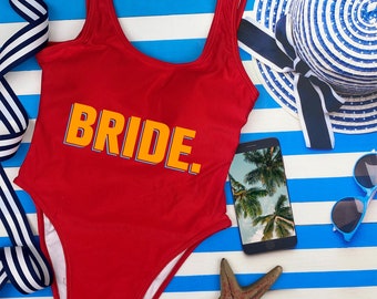 Beach Bachelorette Party Swimsuit, Bride Babes Swimsuit, Bridesmaid Swimsuit, Bridal Party Outfit, Personalized One Piece Bath Suit Gift