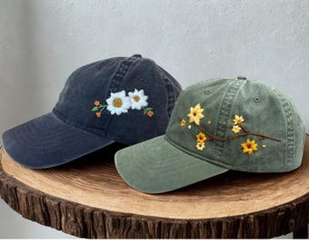 Hand-Embroidered Wildflower Baseball Cap