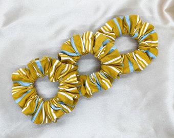 Retro 70s Aesthetic Stripes Scrunchie, Luxe Fabric Hair Ties
