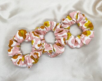 70s Aesthetic Flower Scrunchie, Luxe Fabric Hair Ties