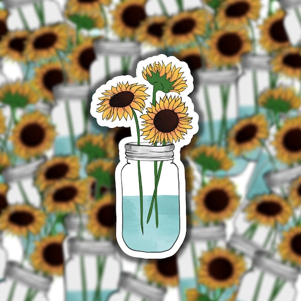 Sunflowers in a Mason Jar Sticker for Laptop, Water Bottle, or Planner