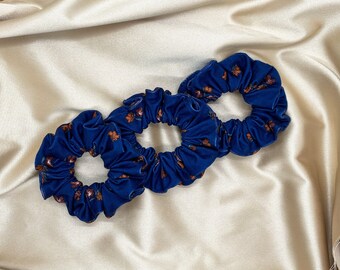 Blue Autumn Floral Scrunchie, Hair Tie for Girls