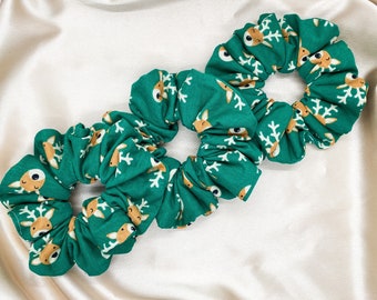 XL Reindeer Print, Jumbo Hair Ties, Oversized Scrunchie for Girls