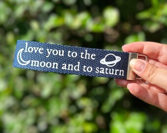 Moon and Saturn Key FOB, Wristlet Key Lanyard, Keychain