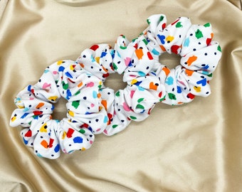 XL Rainbow Paint Splatter Oversized Scrunchie, Jumbo Luxe Fabric Look Hair Tie