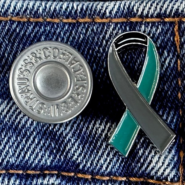 Long Covid Awareness Ribbon Pin. Gray, Black, & Teal. (Post-Covid/Long-Haul)