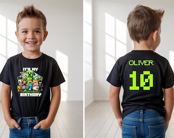 Custom MineC Birthday Shirt: Gamer Birthday Shirt, Block World Birthday Tee, Personalized Kids Gamer Party Shirt