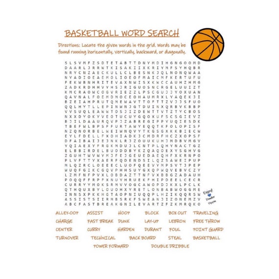 Kids Digital Word Search Kids Basketball Word Search Word Puzzles for Kids Basketball activities for kids Instant Download Wordsearch
